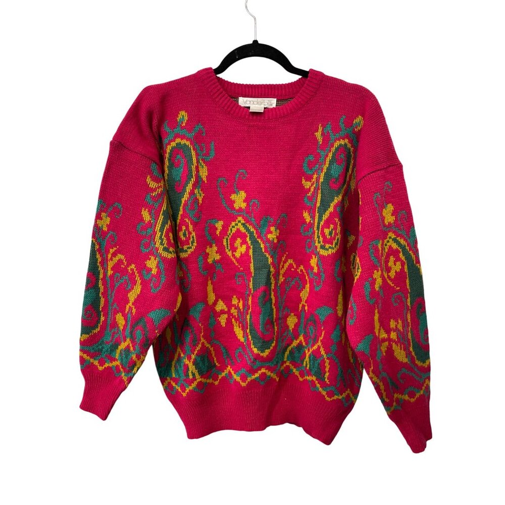 Vintage 80s 90s Vanderbilt  Sweater Size Large Paisley Crewneck Deadstock NEW
